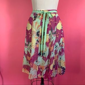 😍Vintage Y2K 100% SILK Chiffon Psychedelic Peter Max Style Panel Flared Skirt 8